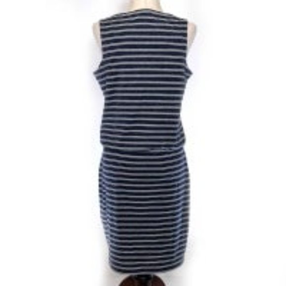 Athleta VIDA Dress Womens Navy Blue Stripes Elastic Waist Jersey Knit *READ* - Picture 2 of 5